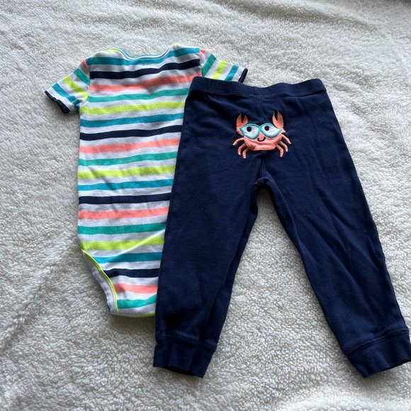 Carter's 2-Piece Striped Short Sleeve Bodysuit w/ Matching Pants Boys 24 months - Picture 2 of 3